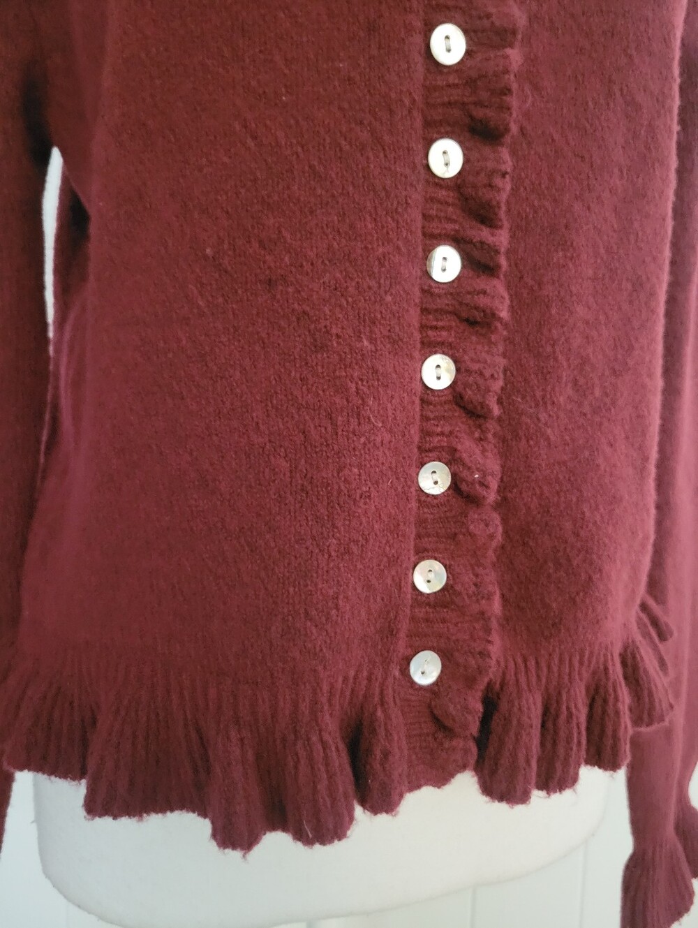 NWT Willow & Wind Ruffle Trim Cardigan Sweater Burgundy Frill Coquette Girl MD - Picture 5 of 9